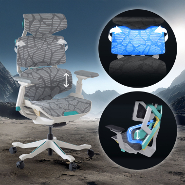 gaming stuhl weiss grun dragonlord netzstoff 6d verstellbare armlehnen lordosenstutze kopfstutze 7