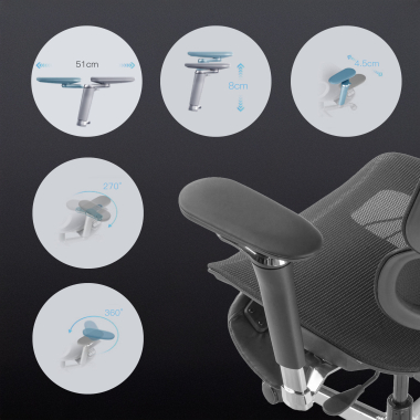 ergonomischer burostuhl schwarz erghos x2 netzstoff 5d verstellbare armlehnen doppelte lordosenstutze kopfstutze ausziehbare fussstutze 4