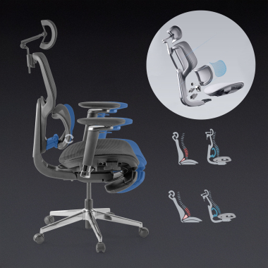 ergonomischer burostuhl schwarz erghos x2 netzstoff 5d verstellbare armlehnen doppelte lordosenstutze kopfstutze ausziehbare fussstutze 3