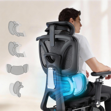 ergonomischer burostuhl schwarz sense ultra netzstoff 4d verstellbare armlehnen lordosenstutze kopfstutze ausziehbare fussstutze 3