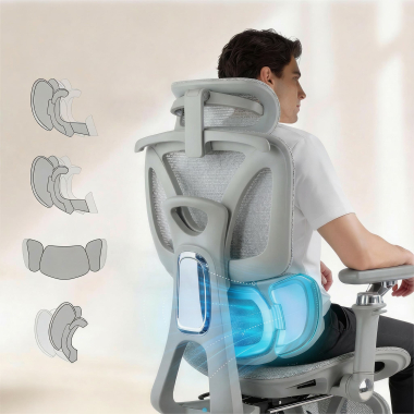 ergonomischer burostuhl grau sense ultra netzstoff 4d verstellbare armlehnen lordosenstutze kopfstutze ausziehbare fussstutze 3