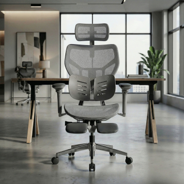 ergonomischer burostuhl grau erghos x3 netzstoff 5d verstellbare armlehnen doppelte lordosenstutze kopfstutze 2
