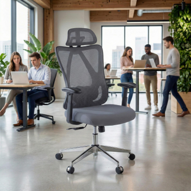 ergonomischer burostuhl grau matrix netzstoff bewegliche armlehnen lordosenstutze kopfstutze 2