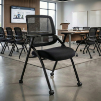 Klappbarer Smart-Seminarstuhl mit Netzrückenlehne, stapelbar und mit Rollen
