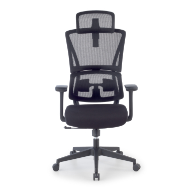 ergonomischer burostuhl schwarz mit kopfstutze stoff feste armlehnen doppelte lordosenstutze kopfstutze 3