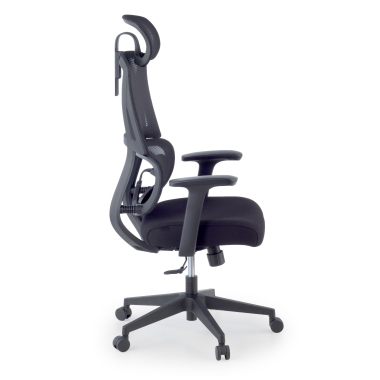 ergonomischer burostuhl schwarz mit kopfstutze stoff feste armlehnen doppelte lordosenstutze kopfstutze 4