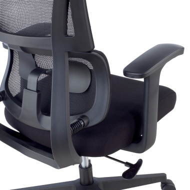 ergonomischer burostuhl schwarz mit kopfstutze stoff feste armlehnen doppelte lordosenstutze kopfstutze 7