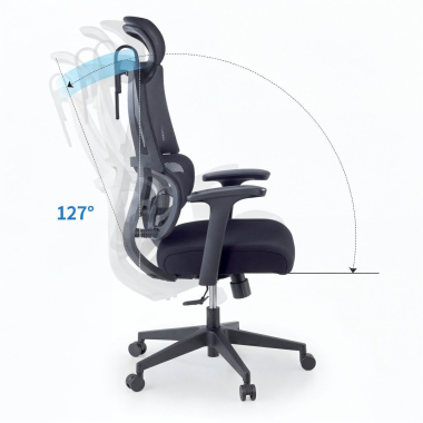 ergonomischer burostuhl schwarz mit kopfstutze stoff feste armlehnen doppelte lordosenstutze kopfstutze 5