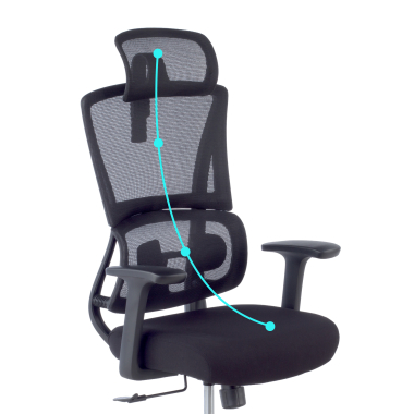 ergonomischer burostuhl schwarz mit kopfstutze stoff feste armlehnen doppelte lordosenstutze kopfstutze 9