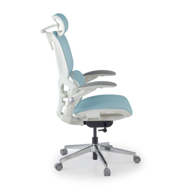 ergonomischer burostuhl weiss blau erghos one mit kopfstutze netzstoff 3d verstellbare armlehnen doppelte lordosenstutze kopfstutze 4