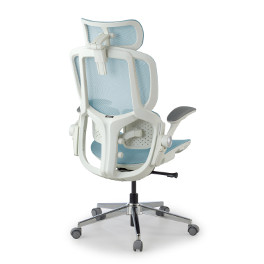 ergonomischer burostuhl weiss blau erghos one mit kopfstutze netzstoff 3d verstellbare armlehnen doppelte lordosenstutze kopfstutze 12