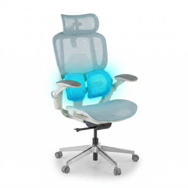 ergonomischer burostuhl weiss blau erghos one mit kopfstutze netzstoff 3d verstellbare armlehnen doppelte lordosenstutze kopfstutze 7