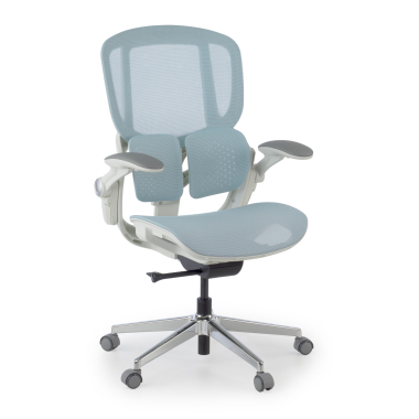 ergonomischer burostuhl weiss blau erghos one ohne kopfstutze netzstoff 3d verstellbare armlehnen doppelte lordosenstutze 1