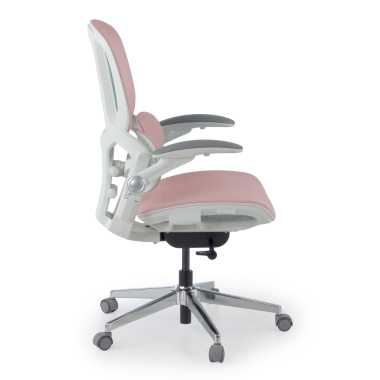 ergonomischer burostuhl weiss rosa erghos one ohne kopfstutze netzstoff 3d verstellbare armlehnen doppelte lordosenstutze 3