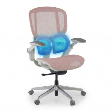 ergonomischer burostuhl weiss rosa erghos one ohne kopfstutze netzstoff 3d verstellbare armlehnen doppelte lordosenstutze 6