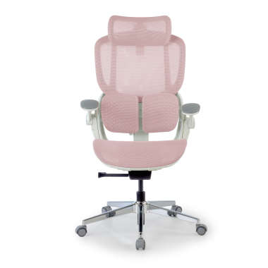 ergonomischer burostuhl weiss rosa erghos one mit kopfstutze netzstoff 3d verstellbare armlehnen doppelte lordosenstutze kopfstutze 7