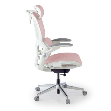 ergonomischer burostuhl weiss rosa erghos one mit kopfstutze netzstoff 3d verstellbare armlehnen doppelte lordosenstutze kopfstutze 3