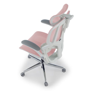 ergonomischer burostuhl weiss rosa erghos one mit kopfstutze netzstoff 3d verstellbare armlehnen doppelte lordosenstutze kopfstutze 13