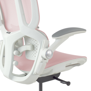 ergonomischer burostuhl weiss rosa erghos one mit kopfstutze netzstoff 3d verstellbare armlehnen doppelte lordosenstutze kopfstutze 14