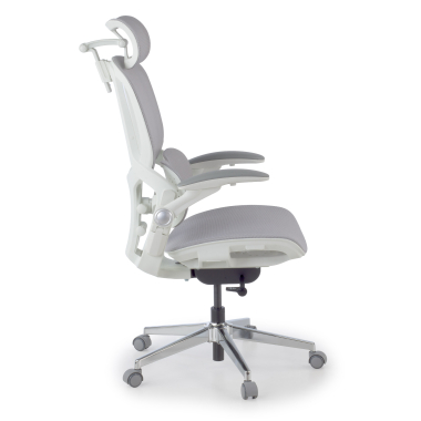 ergonomischer burostuhl weiss grau erghos one mit kopfstutze netzstoff 3d verstellbare armlehnen doppelte lordosenstutze kopfstutze 3