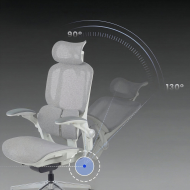 ergonomischer burostuhl weiss grau erghos one mit kopfstutze netzstoff 3d verstellbare armlehnen doppelte lordosenstutze kopfstutze 9
