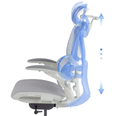 ergonomischer burostuhl weiss grau erghos one mit kopfstutze netzstoff 3d verstellbare armlehnen doppelte lordosenstutze kopfstutze 10