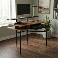 Bürotisch Phoenix, aus Eichenholz, Stahlbeine