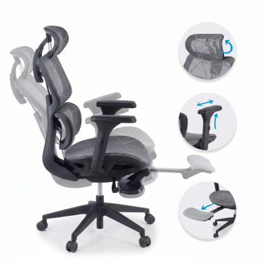 ergonomischer burostuhl grau every netzstoff 3d verstellbare armlehnen kopfstutze ausziehbare fussstutze 3
