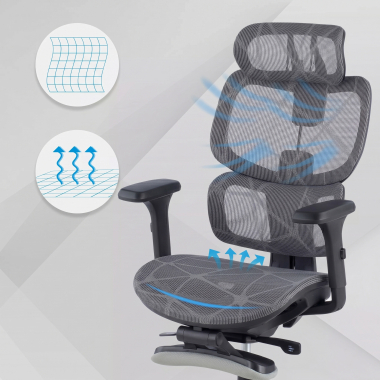 ergonomischer burostuhl grau every netzstoff 3d verstellbare armlehnen kopfstutze ausziehbare fussstutze 4