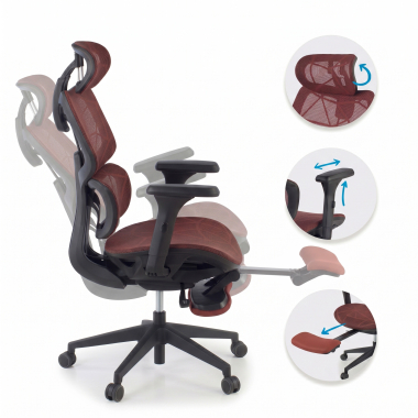 ergonomischer burostuhl rot every netzstoff 3d verstellbare armlehnen kopfstutze ausziehbare fussstutze 5
