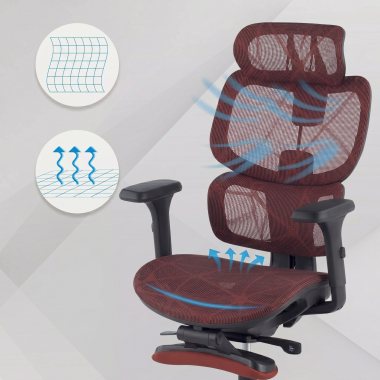 ergonomischer burostuhl rot every netzstoff 3d verstellbare armlehnen kopfstutze ausziehbare fussstutze 6
