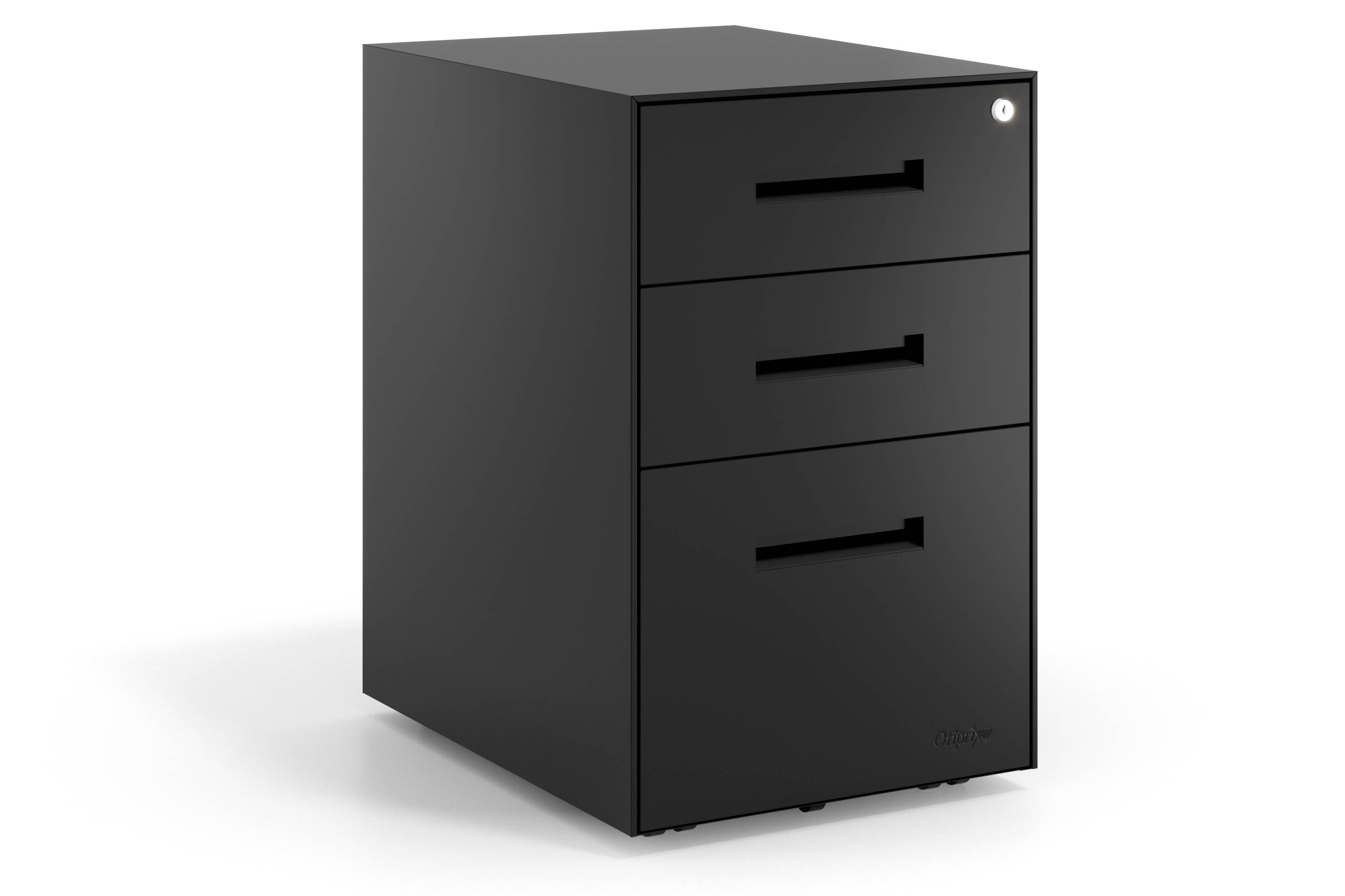 Rollcontainer Büro Block, 2 Schubladen + Hängeregister, Gestell Schwarz, Fronten Metall