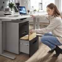 Rollcontainer Büro Block, 2 Schubladen + Hängeregister, Gestell Aluminium, Fronten Metall