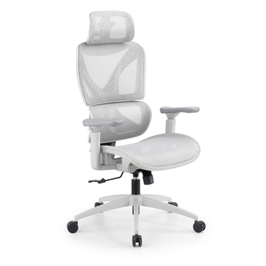 ergonomischer burostuhl weiss grau velstrom netzstoff 3d verstellbare armlehnen doppelte lordosenstutze kopfstutze 1