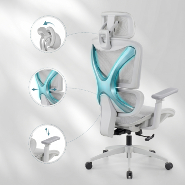 ergonomischer burostuhl weiss grau velstrom netzstoff 3d verstellbare armlehnen doppelte lordosenstutze kopfstutze 8