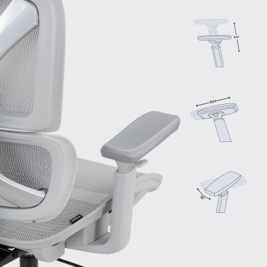 ergonomischer burostuhl weiss grau velstrom netzstoff 3d verstellbare armlehnen doppelte lordosenstutze kopfstutze 12