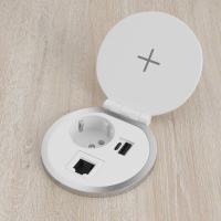 Kabeldurchführung für Schreibtisch Powerhub Ø80 mit Steckdose, kabellosem Laden, USB und RJ45