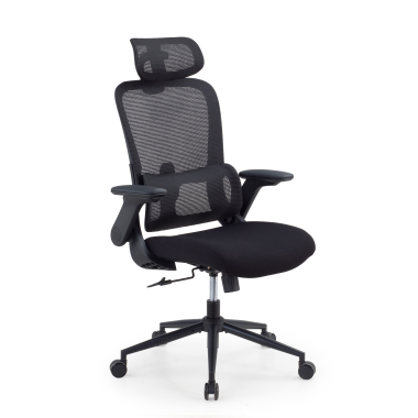 ergonomischer burostuhl schwarz dexter netzstoff hochklappbare armlehnen lordosenstutze kopfstutze 1