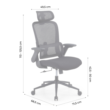 ergonomischer burostuhl grau dexter netzstoff hochklappbare armlehnen lordosenstutze kopfstutze 14