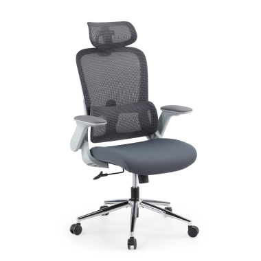 ergonomischer burostuhl grau dexter netzstoff hochklappbare armlehnen lordosenstutze kopfstutze 1