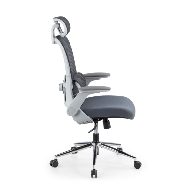 ergonomischer burostuhl grau dexter netzstoff hochklappbare armlehnen lordosenstutze kopfstutze 4