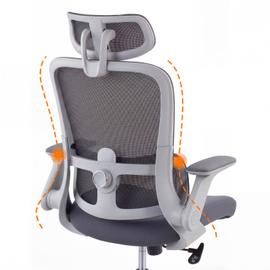 ergonomischer burostuhl grau dexter netzstoff hochklappbare armlehnen lordosenstutze kopfstutze 7