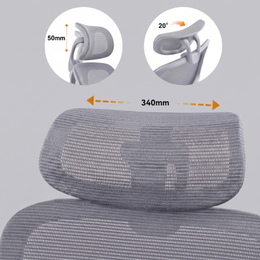ergonomischer burostuhl grau dexter netzstoff hochklappbare armlehnen lordosenstutze kopfstutze 9