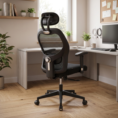 burostuhl home office schwarz mit kopfstutze netzstoff 2d verstellbare armlehnen lordosenstutze kopfstutze 2