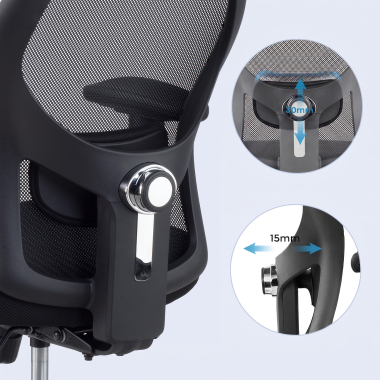 burostuhl home office schwarz ohne kopfstutze netzstoff 2d verstellbare armlehnen lordosenstutze 5