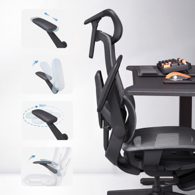 ergonomischer burostuhl schwarz halo z3 netzstoff 4d verstellbare armlehnen lordosenstutze kopfstutze ausziehbare fussstutze 7