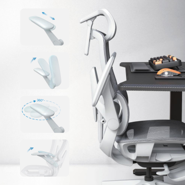 ergonomischer burostuhl weiss grau halo z3 netzstoff 4d verstellbare armlehnen lordosenstutze kopfstutze ausziehbare fussstutze 6