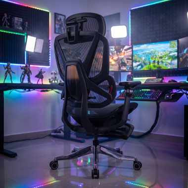 ergonomischer burostuhl schwarz glide ultra netzstoff 5d verstellbare armlehnen lordosenstutze kopfstutze ausziehbare fussstutze 2