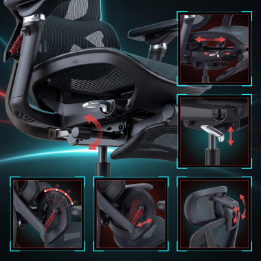 ergonomischer burostuhl schwarz glide ultra netzstoff 5d verstellbare armlehnen lordosenstutze kopfstutze ausziehbare fussstutze 6
