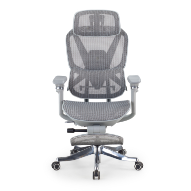 ergonomischer burostuhl weiss grau glide ultra netzstoff 5d verstellbare armlehnen lordosenstutze kopfstutze ausziehbare fussstutze 3